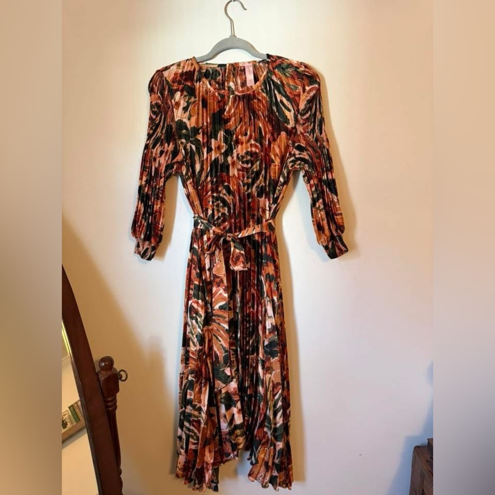 Oh So Modest Floral Multicolor Pleated Dress